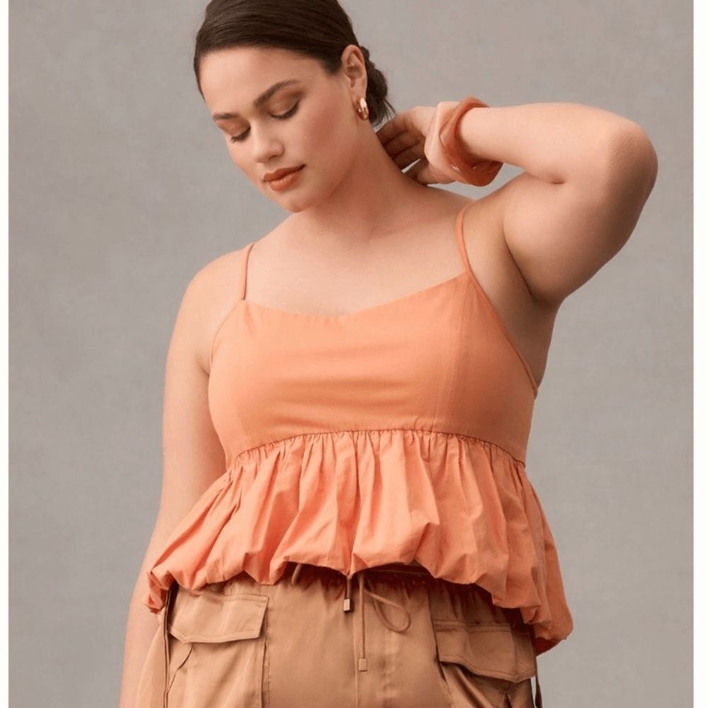 Anthropologie Maeve Ruffle Bubble Hem Tank Top Peach Orange Cropped Blouse